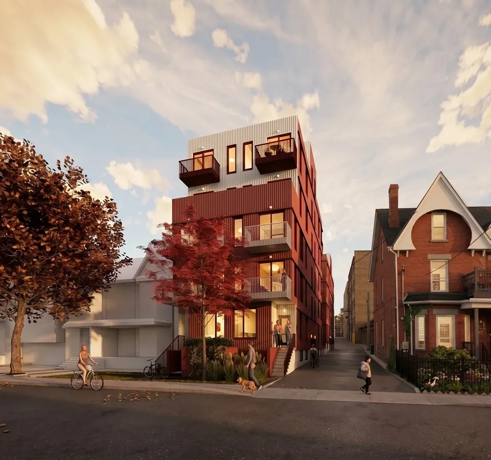 14 Grange Ave. rendering — a single-family lot reimagined as a multiplex